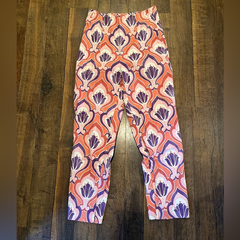 ZARA High Waist Slim Fit Stretch Ankle Pants Geometric Printed USA 4